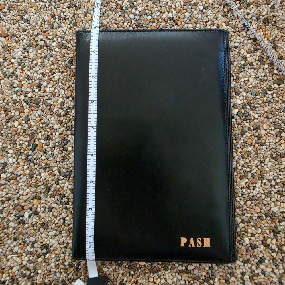 Black Leather Bifold Portfolio Notepad Holder Organizer Document Sleeve